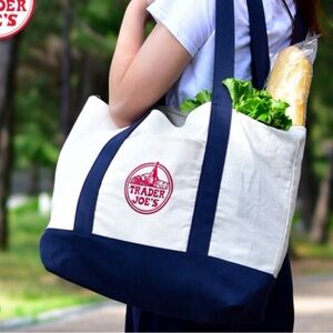 Trader joe’s famous Navy and White Canvas Tote Bag
